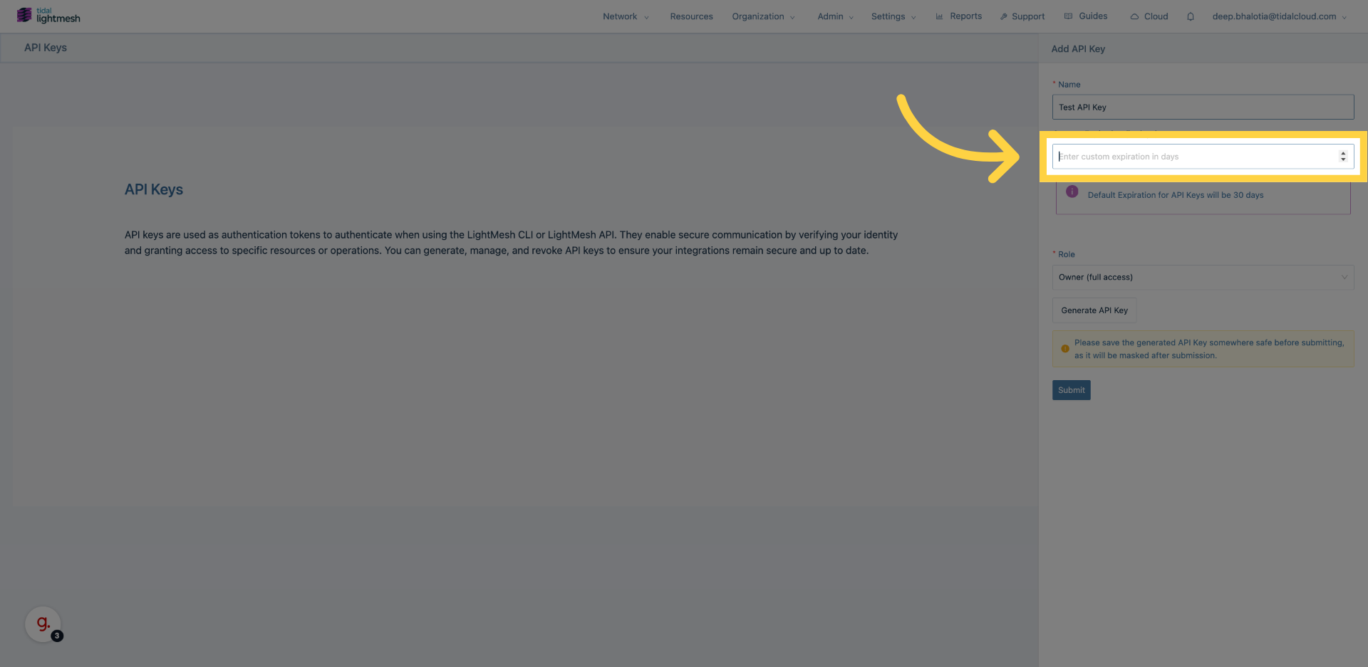 Click &lsquo;Enter custom expiration in days&rsquo;