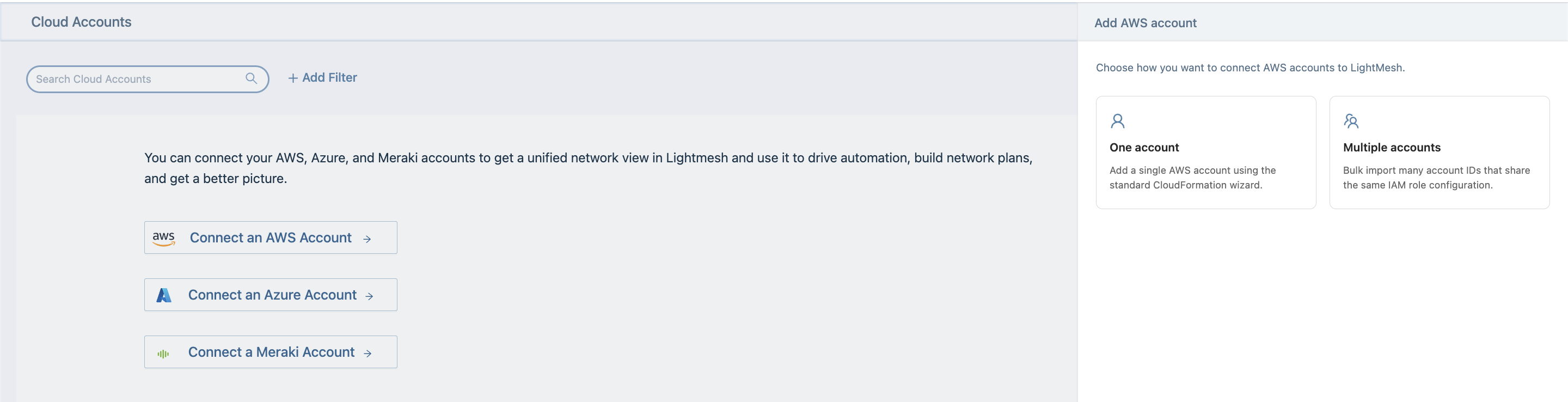 AWS add-account mode chooser — Multiple accounts