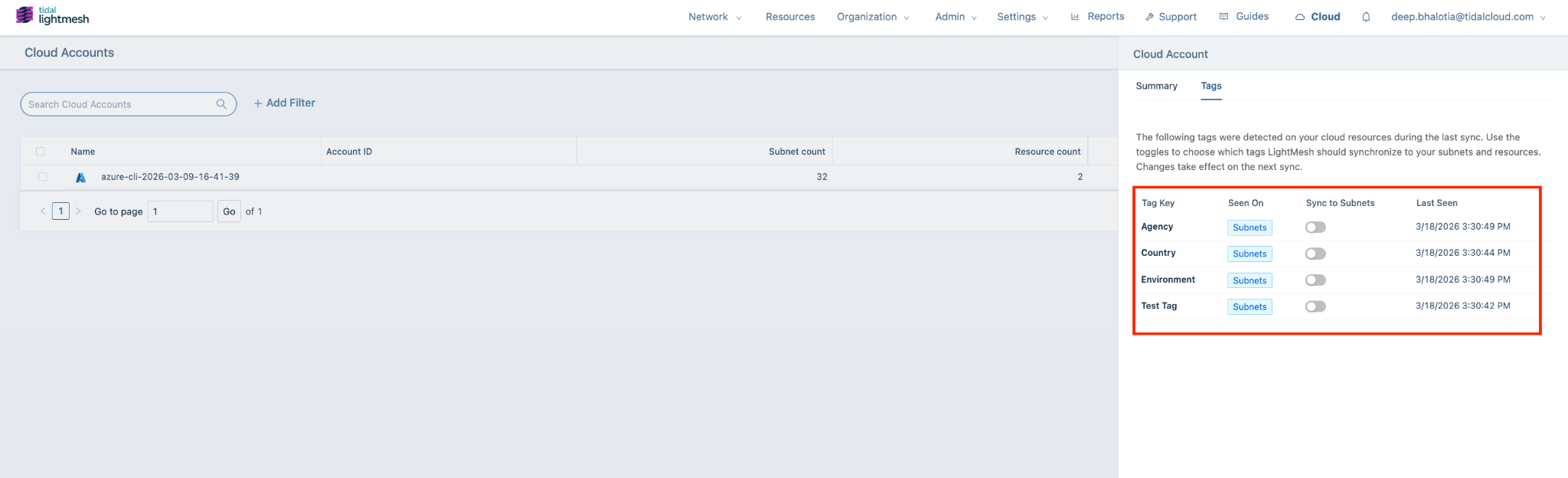 Tag mapping toggles for Sync to Subnets