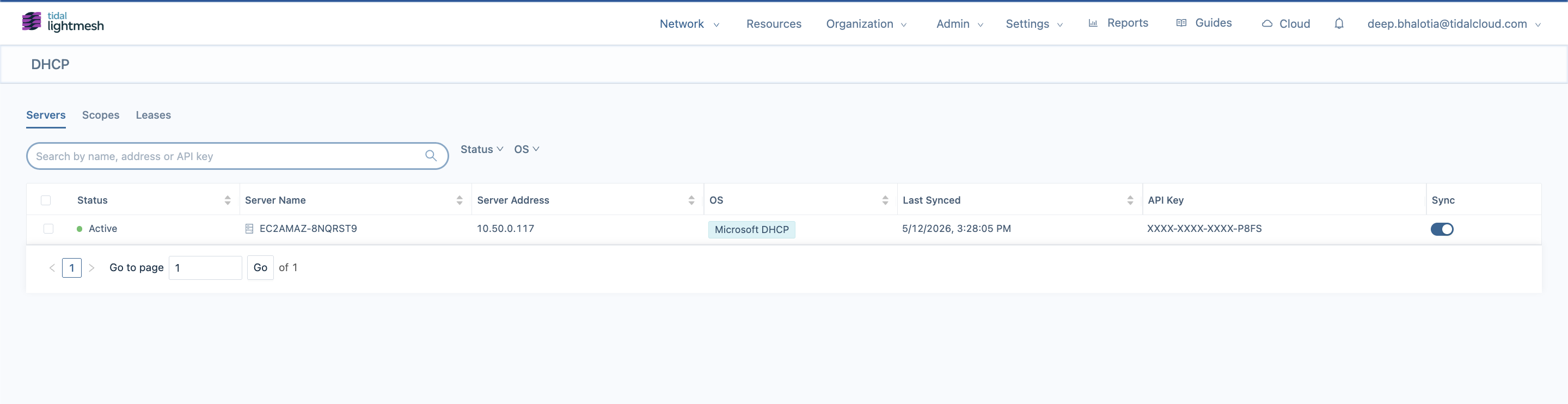 DHCP Servers tab