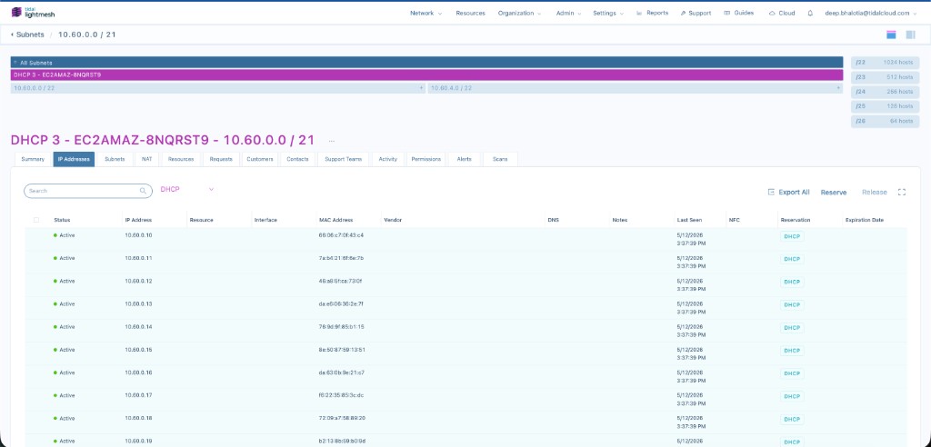 Subnet IP Addresses filtered to DHCP leases