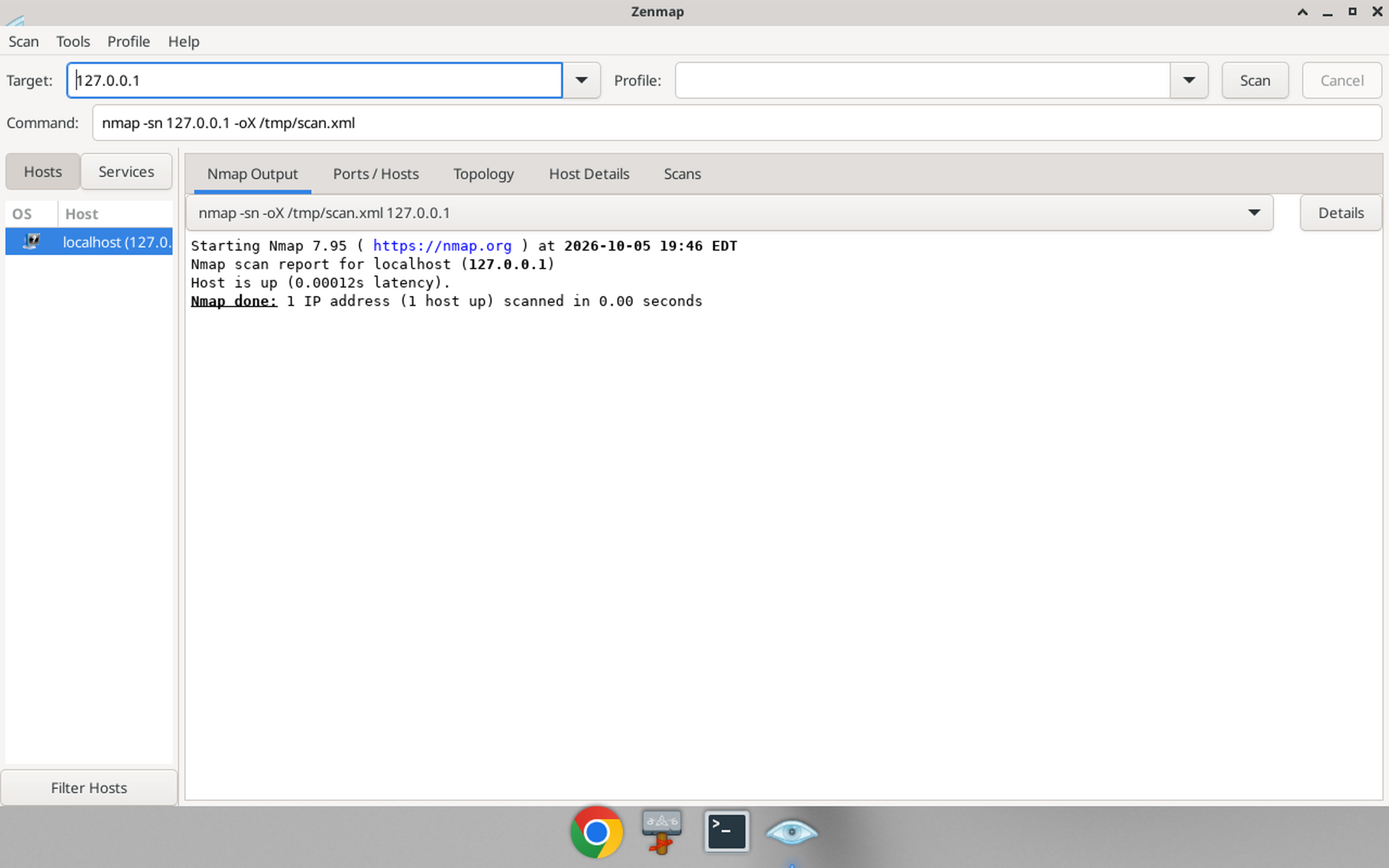 Running a ping-sweep scan in ZenMap