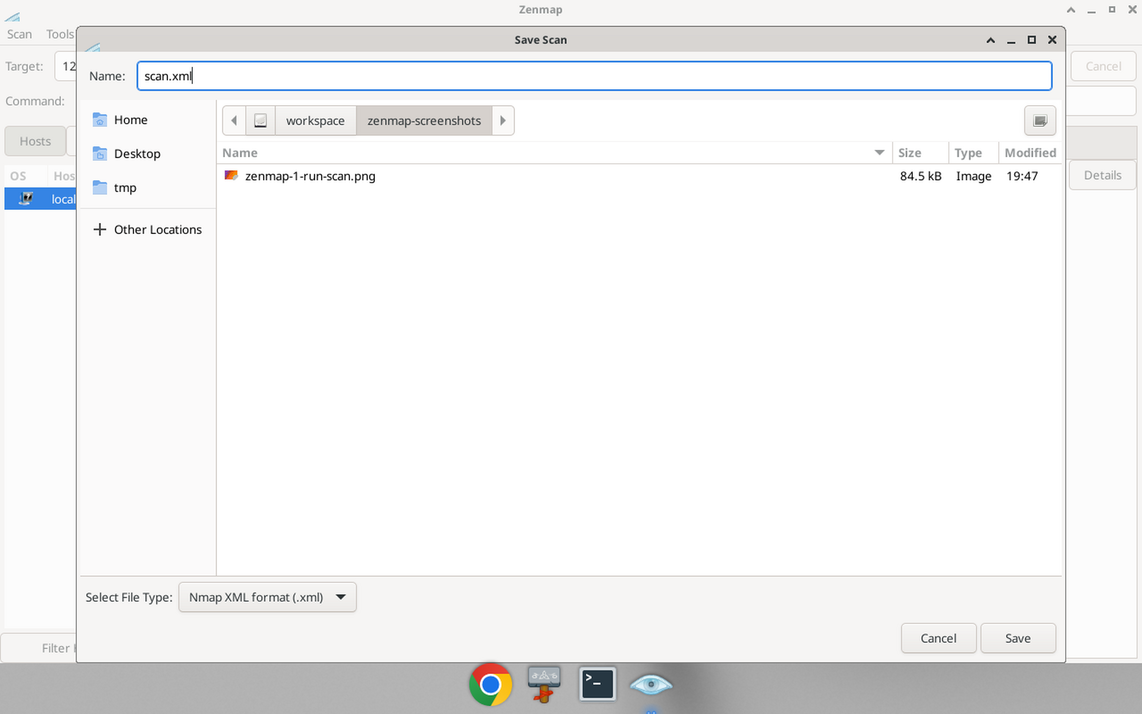 Saving the scan as XML in ZenMap