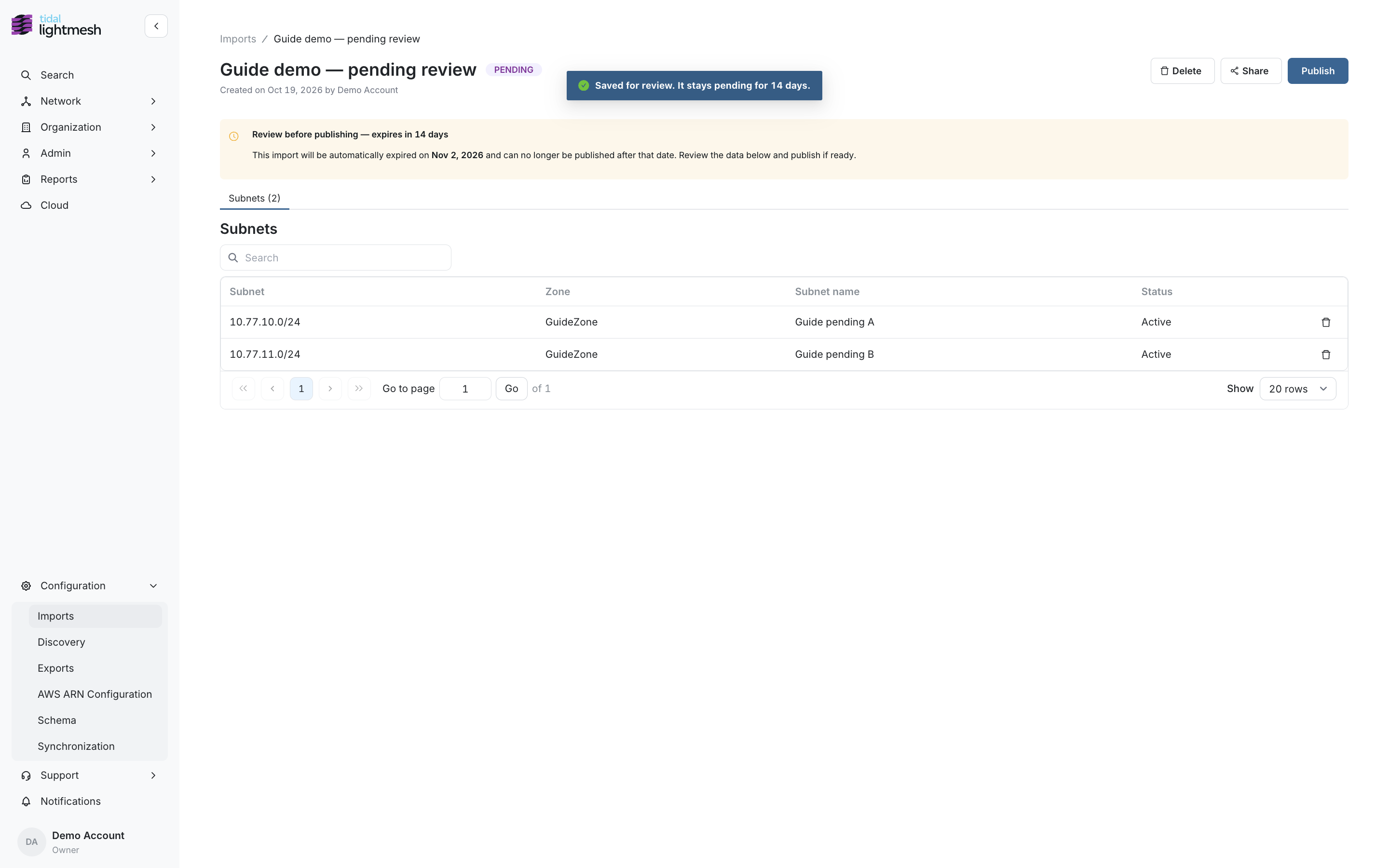 Pending import detail