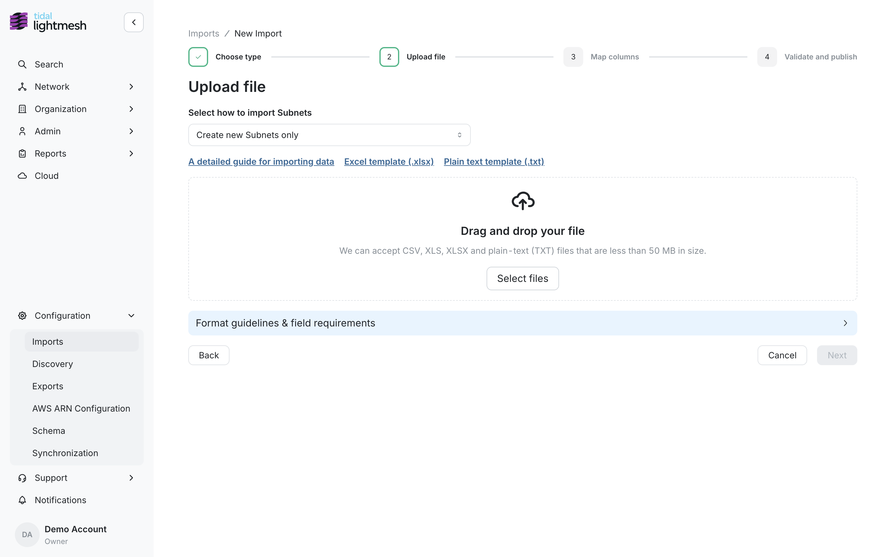 Upload file step