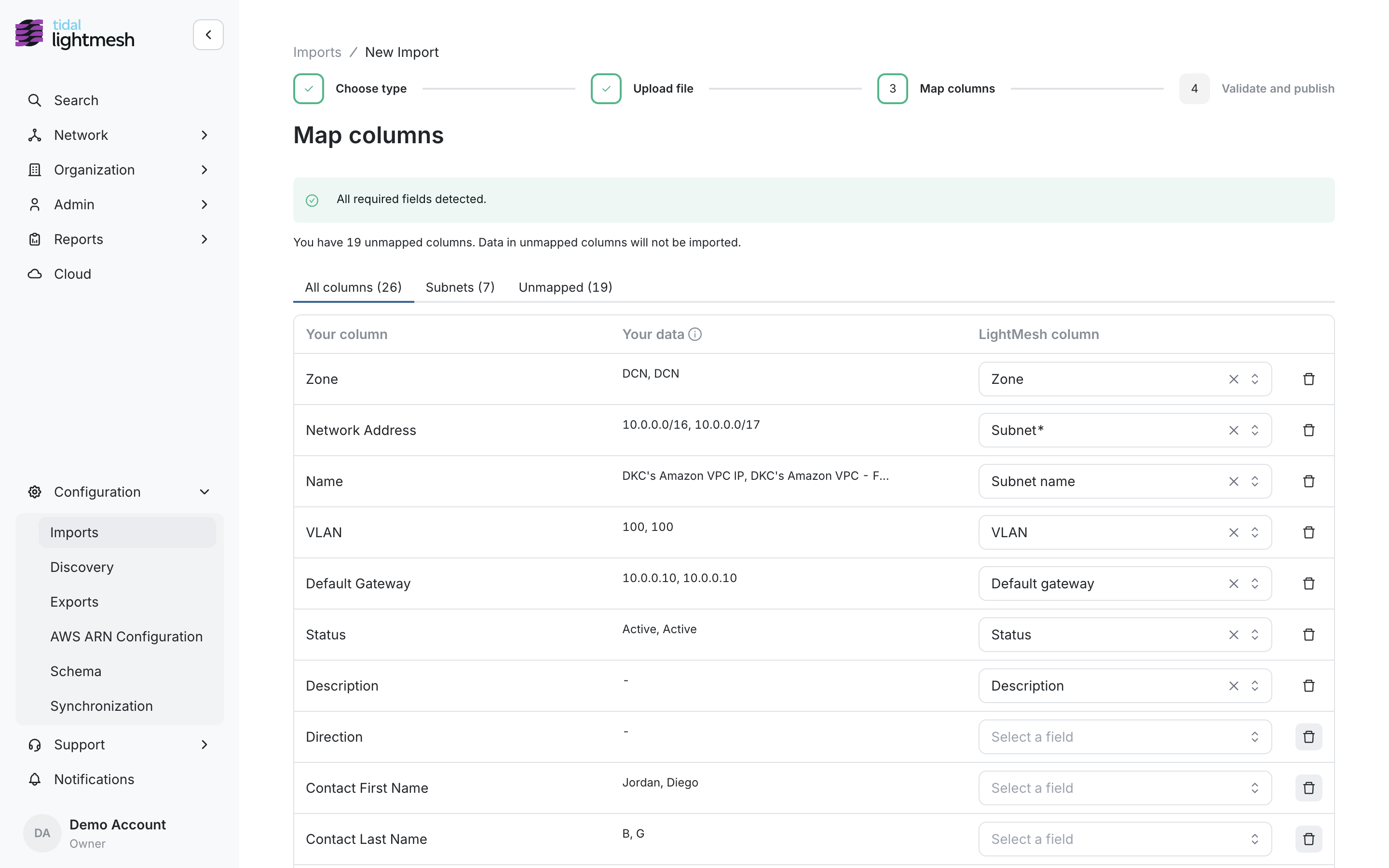 Map columns