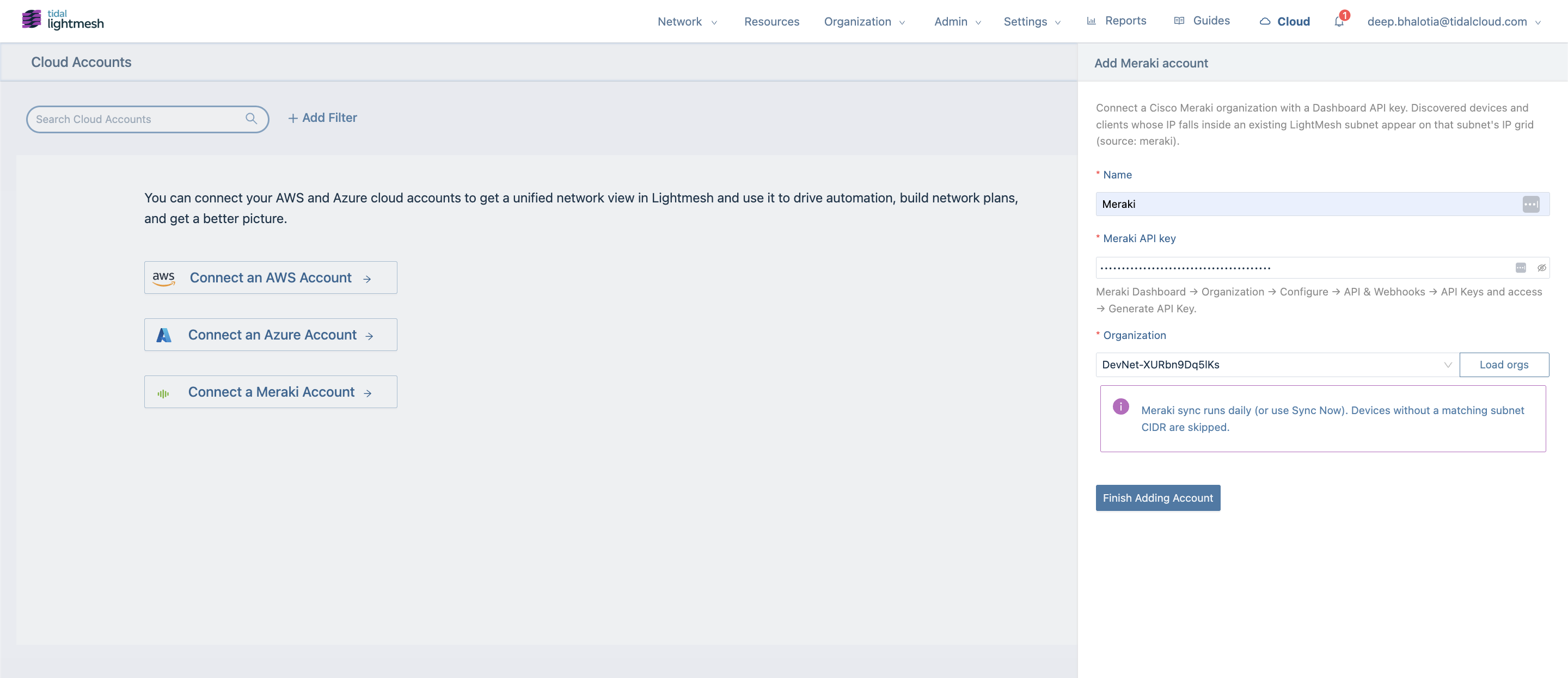 Meraki connect form in LightMesh