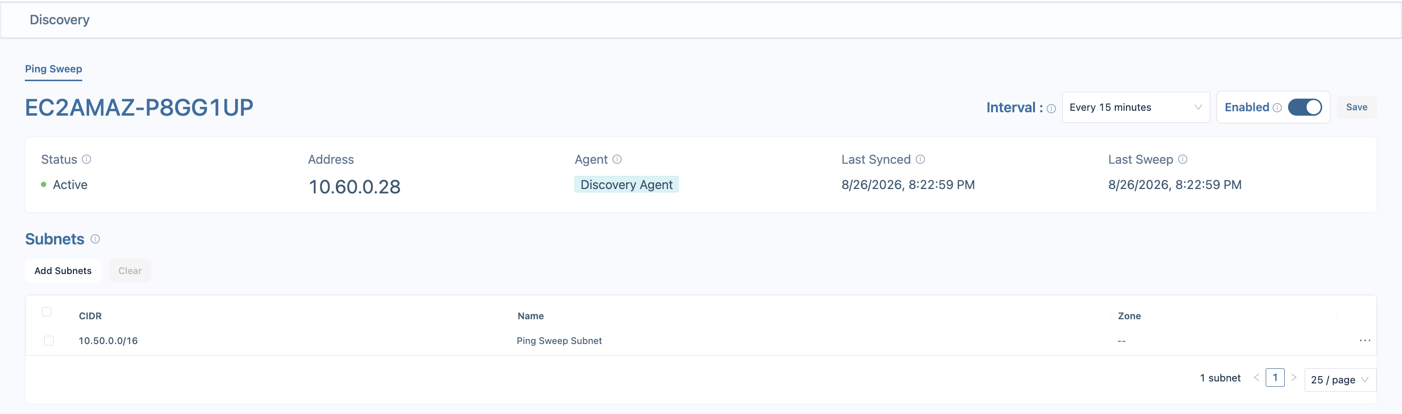 Discovery Ping Sweep - active Server Core agent