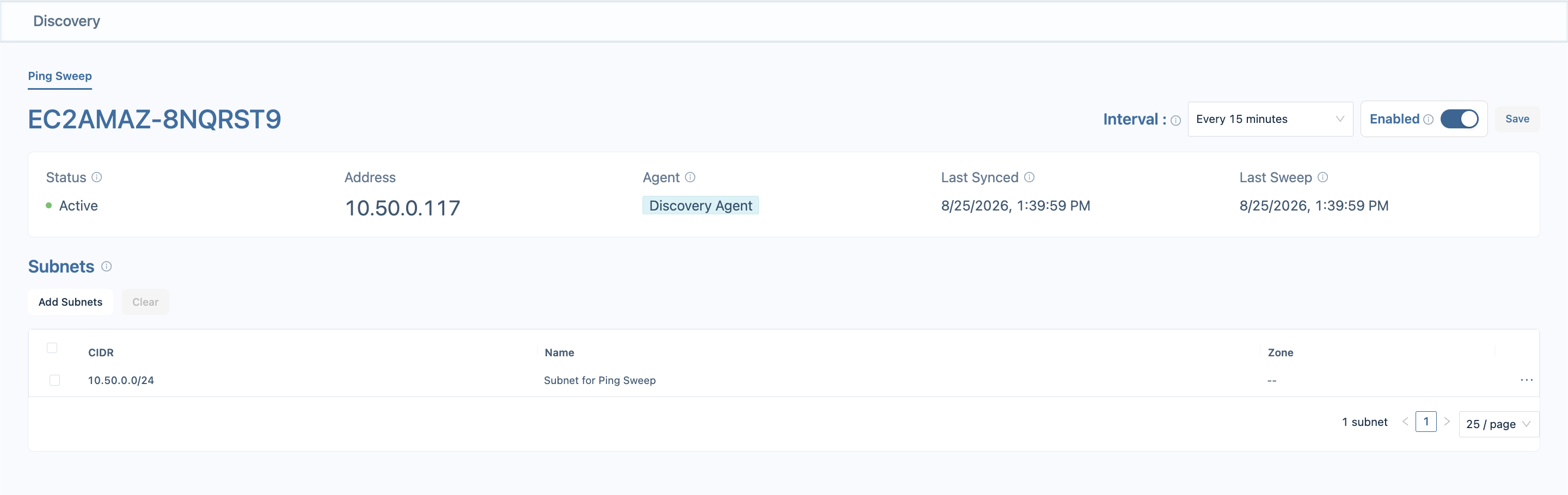 Discovery Ping Sweep - agent active