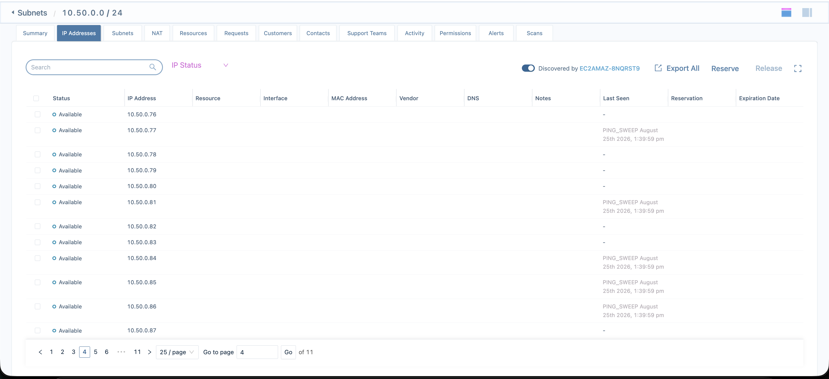 IP Addresses updated by ping sweep