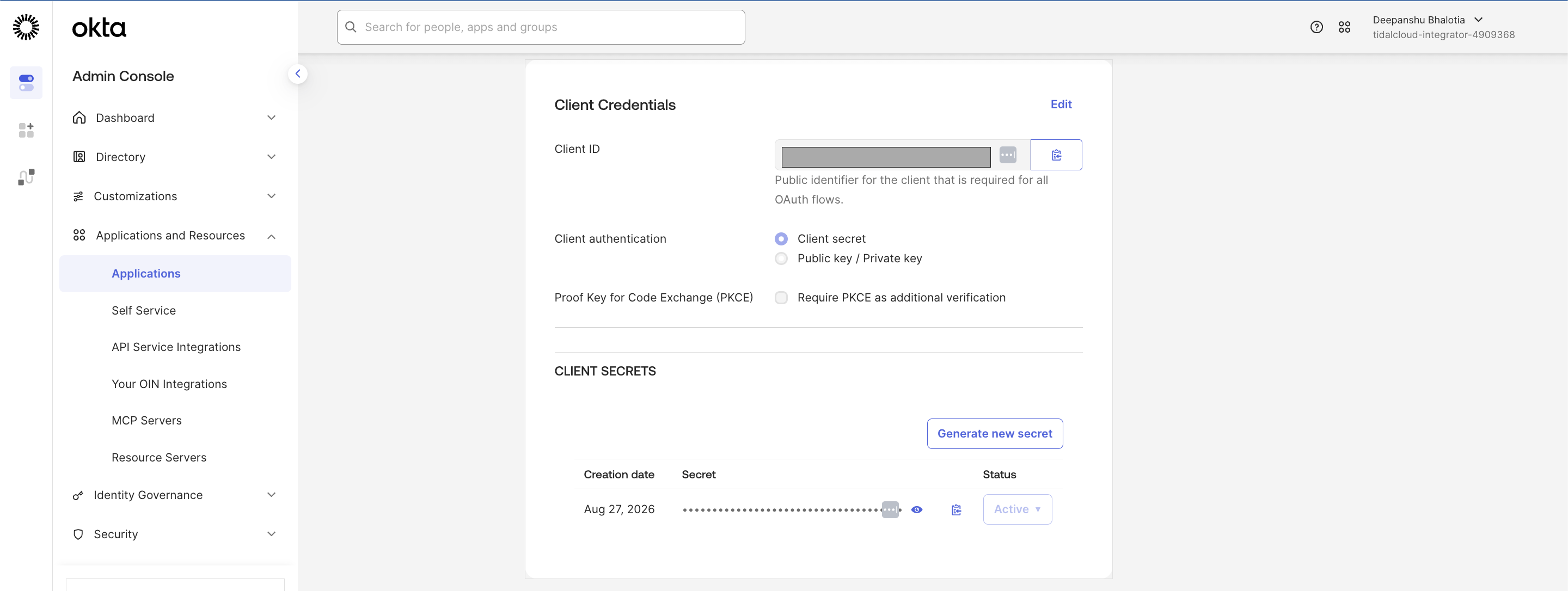 Okta app integration setup